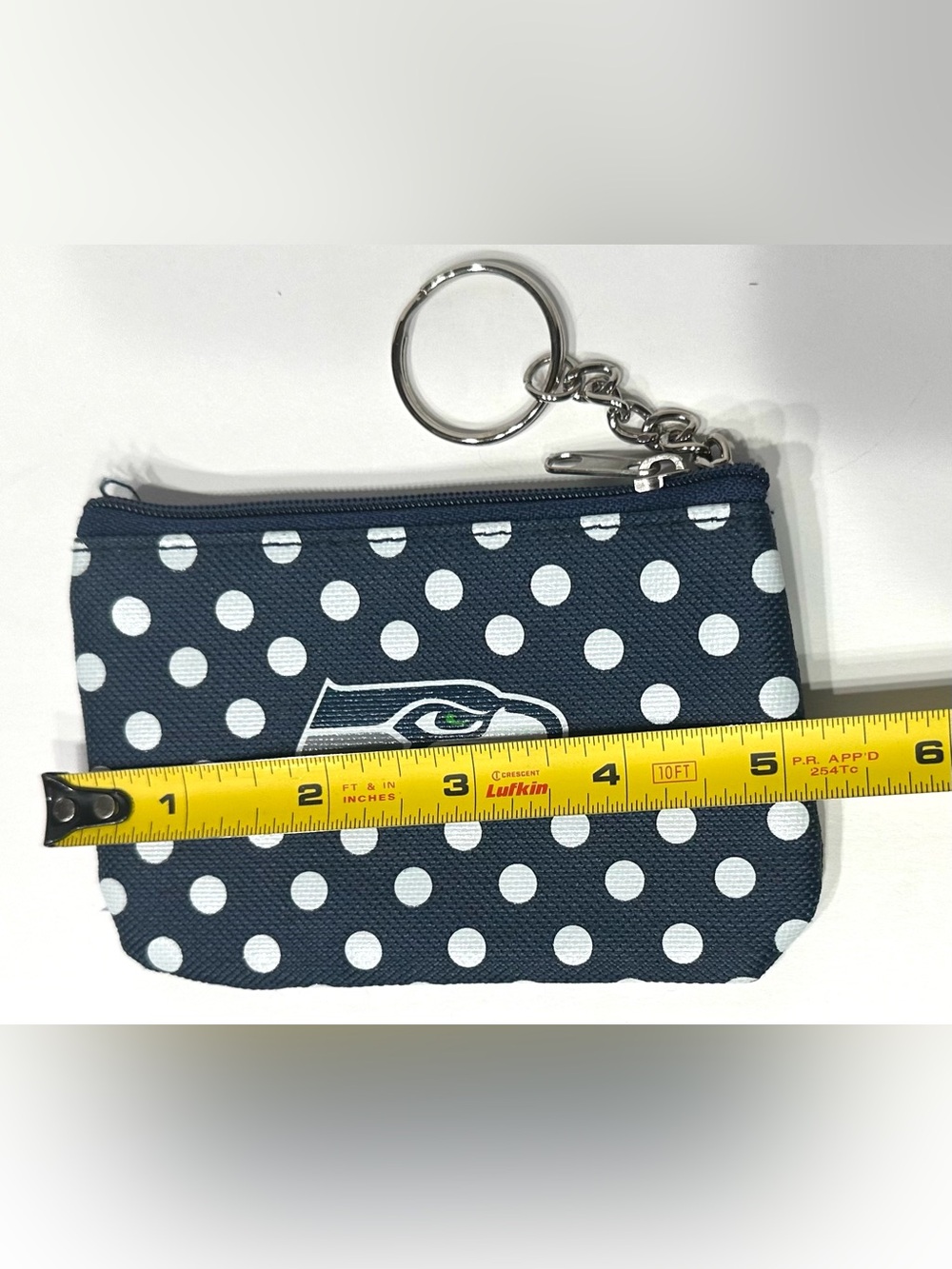 NEW, Seattle Seahawks NFL Nylon Polka Dot Coin Purse Key Ring - Picture 4 of 5